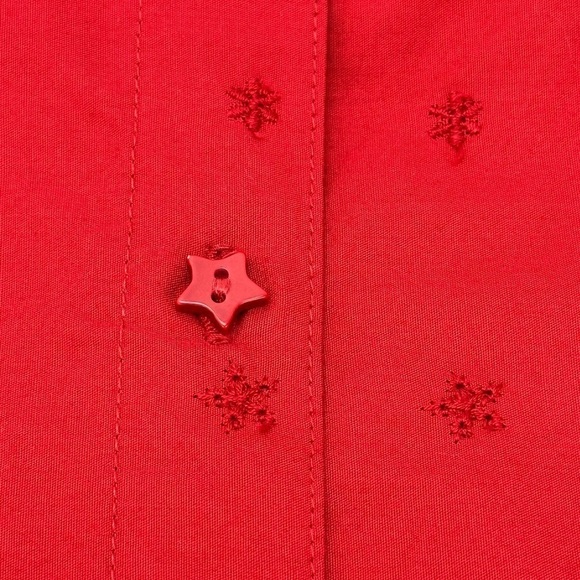 Cascade Blues Red Sleeveless Eyelet Button Shirt 1X Star Embroidery and Buttons - Picture 5 of 12